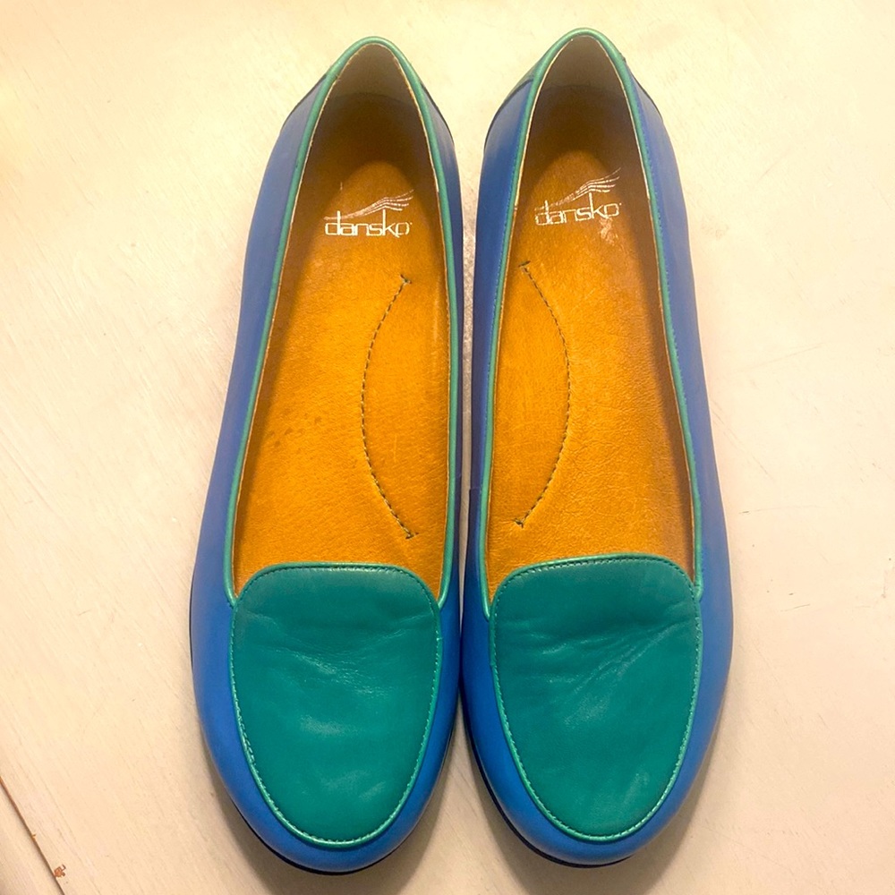 Dansko Nastacia Nappa Blue/Green Flat Leather Loafers
